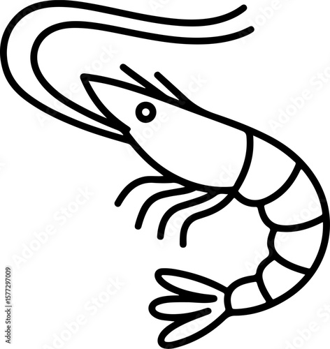 Simple black line drawing of a shrimp with antennae and tail