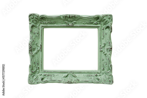 a green picture frame with a white background