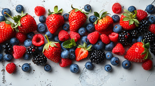 Wallpaper Mural Fresh mixed berries arrangement on rustic white surface Torontodigital.ca