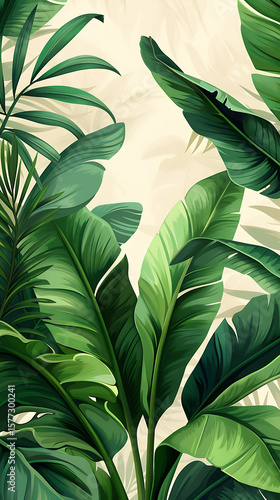 Wallpaper Mural Lush green tropical banana leaves against soft neutral background Torontodigital.ca