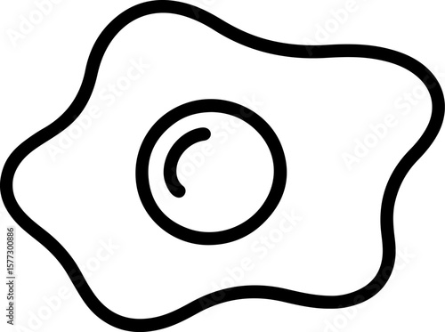 Simple black outline icon of a fried egg with a runny yolk on a white background