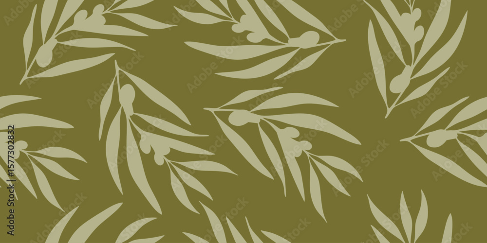 Olive Green Leafy Branches A Seamless Aesthetic pattern Olive Green Leafy Branches A Seamless Aesthetic pattern