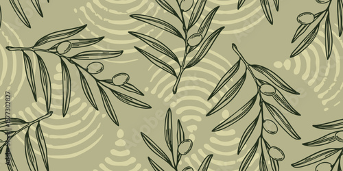Olive Green Leafy Branches A Seamless Aesthetic pattern
