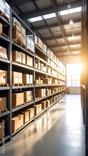 Wallpaper Mural Warehouse interior, packed shelves, sunlight Torontodigital.ca