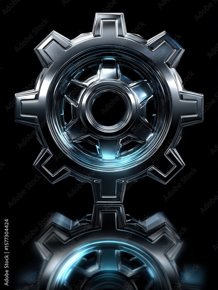 Obraz premium A metallic icon of a gear, 