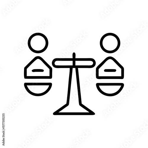 Showing equality symbol with simple scales, concept of equal rights and fair balance in monochrome. Equality symbol emphasizes parity and justice, reflecting societal values.