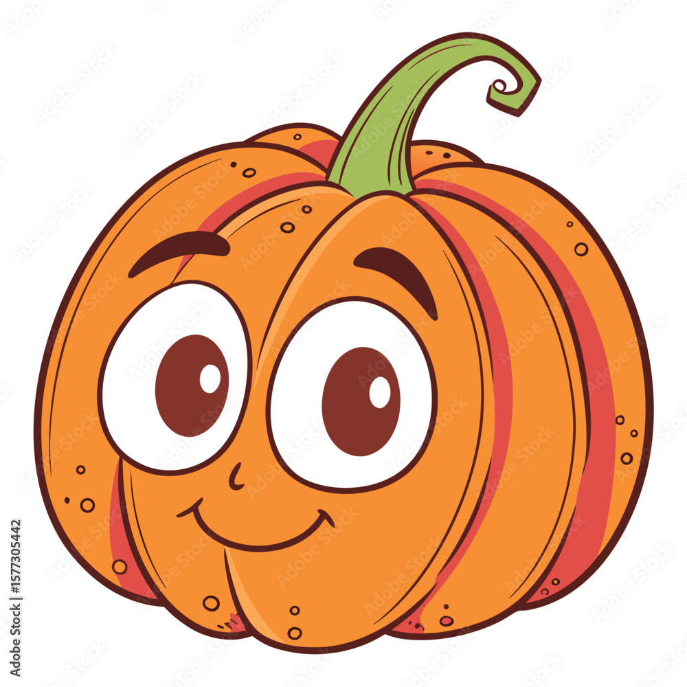 Obraz premium An orange pumpkin character shows a happy face with large white eyes against white