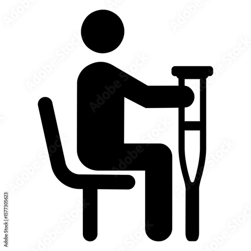 Icono silueta de hombre sentado con muleta