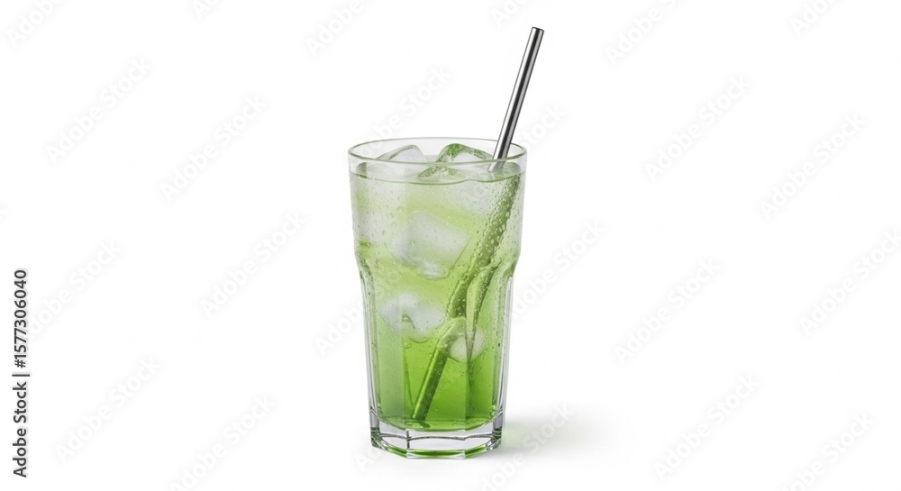 Green cocktail with lime ice and mint in a glass of refreshing cold drink Green cocktail with lime ice and mint in a glass of refreshing cold drink