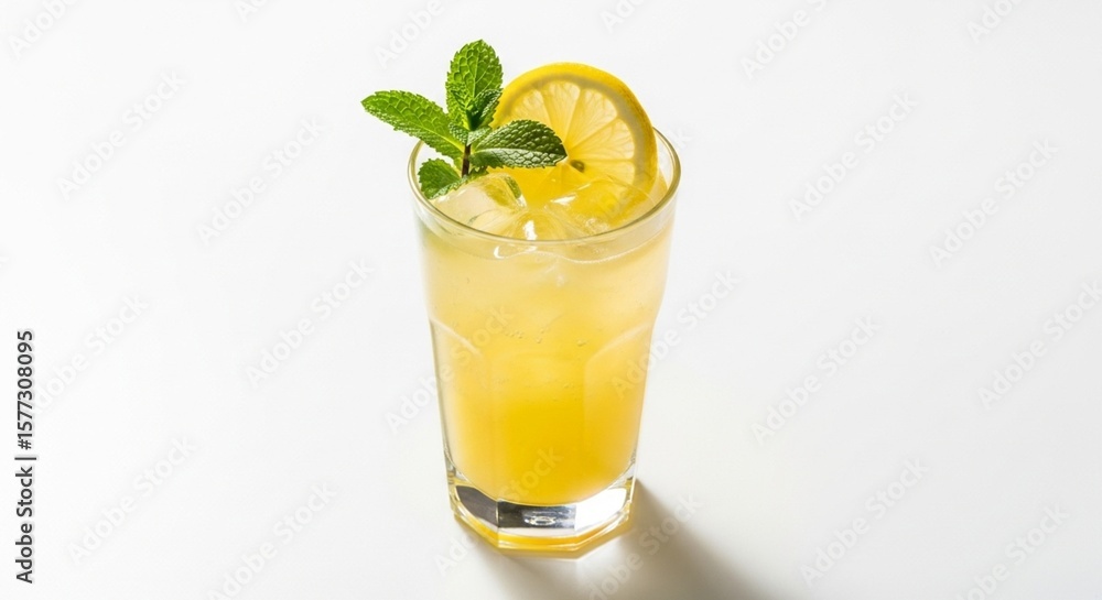Fresh glass of lemonade with lemon slice on white background Fresh glass of lemonade with lemon slice on white background