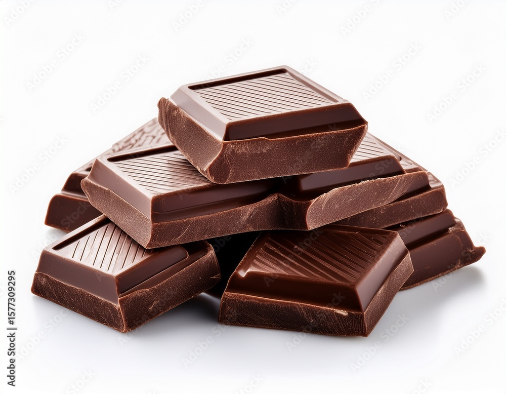 Fototapeta premium pile of dark chocolate pieces isolated on white background