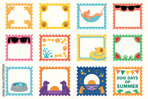 Dog Days of Summer Cute Puppy Activities Icons Summer Fun Vector Set