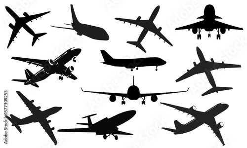 set of silhouettes of planes.jet plane vector.