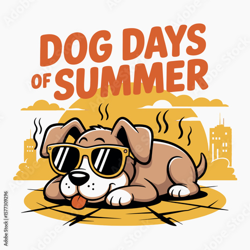 Dog Days of Summer Cute Cartoon Hot Weather Lazy Pet Sun Art