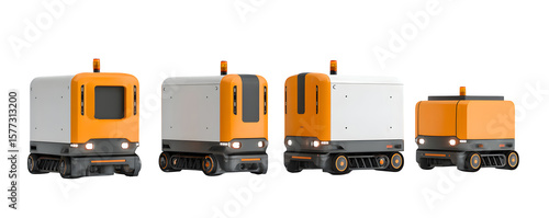 High-Resolution Premium Realistic Four autonomous mobile robots PNG cutout, versatile design element, ideal for marketing materials and presentations, branding, creative projects