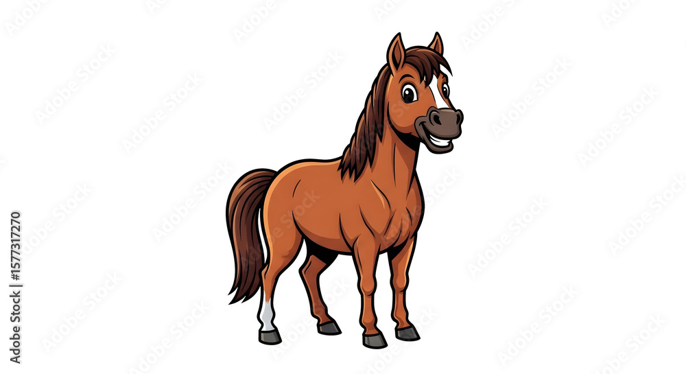 Cartoon illustration of a brown horse with a white blaze standing on a Transparent background Cartoon illustration of a brown horse with a white blaze standing on a Transparent background