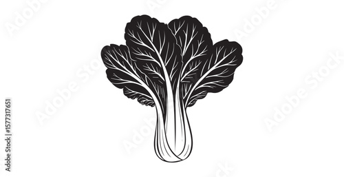 Stylized black and white illustration of a bok choy vegetable silhouette