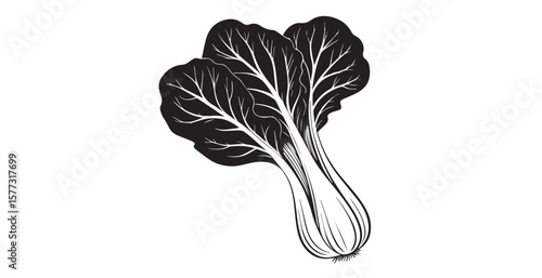 Stylized black and white illustration of bok choy vegetable silhouette