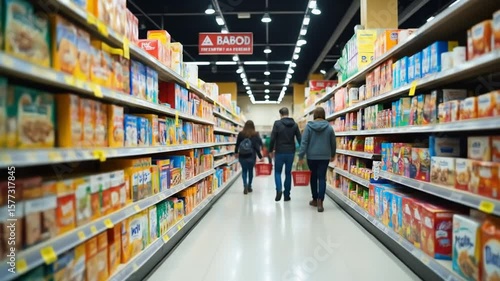 Wallpaper Mural People Shopping in Grocery Store Aisle Choosing Products Torontodigital.ca