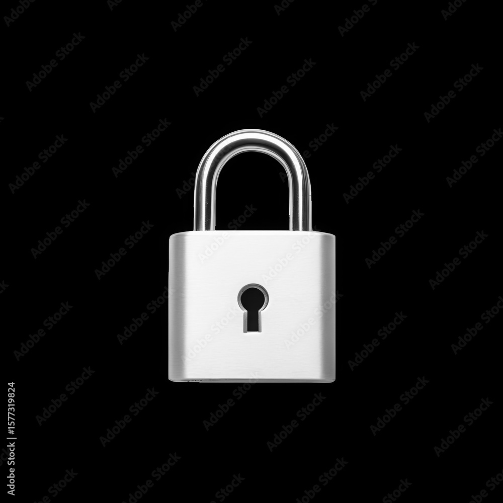 Fototapeta premium Shiny silver padlock with a keyhole isolated on transparent background isolated on white background