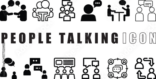 People talking icon, people chat, people dialog, people speak and speech bubble icon set collection