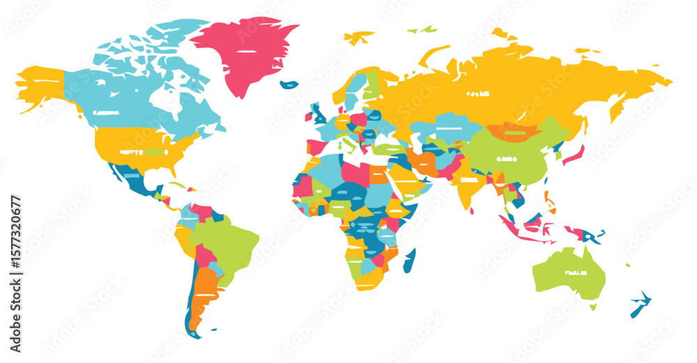 Fototapeta premium A colorful world map showing continents and countries on white background