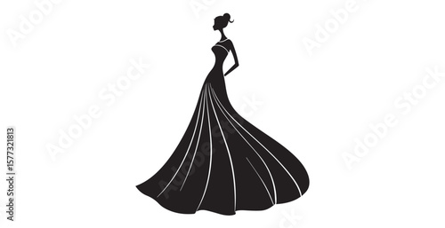 Elegant woman in flowing gown silhouette with classic hairstyle