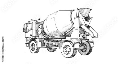 Concrete Mixer Truck Black and White Sketch Illustration svg