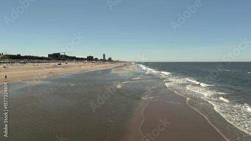 Dutch Beachfront with beach houses, Sea and Dunes – Zandvoort Aerial