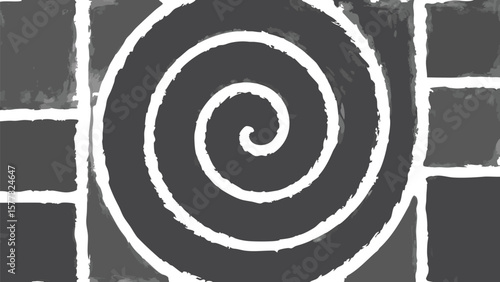 Close up of a white circular object with jagged edges against a dark gray background in the upper left corner