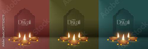 Happy Diwali - festival of lights colorful poster template design with decorative diya lamp. vector illustration. Indian festival of lights Happy Diwali, holiday Background, Diwali celebration.