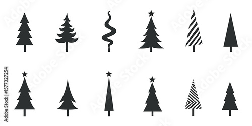 Artistic Holiday Tree Silhouettes with Abstract and Classic Shapes