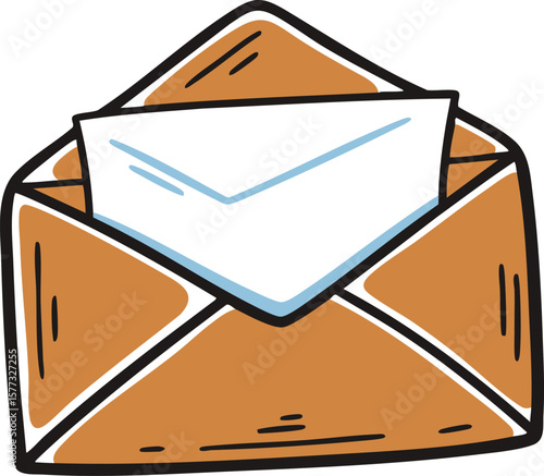 Brown Open Envelope with White Insert in a Sketchy Style