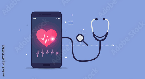 Mobile Healthcare Stethoscope Connected to a Smartphone Displaying Heartbeat Data for Health Monitoring