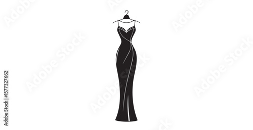 Elegant black evening gown silhouette on a hanger silhouette