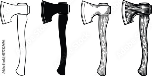 Four axes in different styles isolated on a white background design