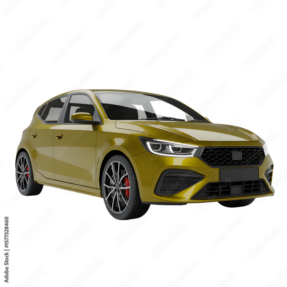 Fototapeta premium Dark yellow car isolated on transparent white background 