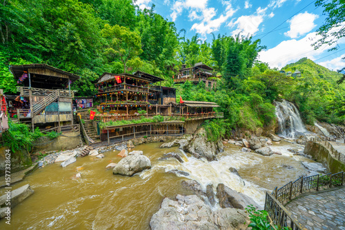 Landscape Cat Cat Village Set in the Muong Hoa Valley, Cat Cat Village is known for its natural beauty, and H'mong culture and traditions at Sapa Vietnam 