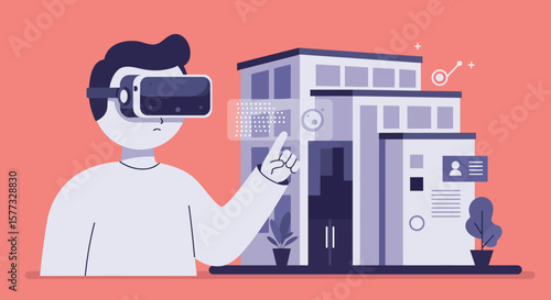 Virtual Reality in Architecture A man explores a building design in VR, showcasing innovative technology for architectural visualization.