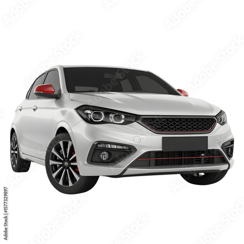 White car isolated on transparent white background 