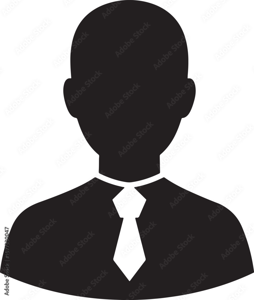 Professional businessman silhouette symbol wearing tie representing corporate business and office identity Professional businessman silhouette symbol wearing tie representing corporate business and office identity