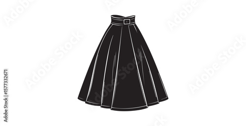 Elegant black pleated midi skirt with a belted waist silhouette