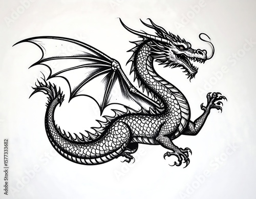 Black and white dragon sketch