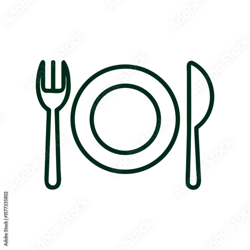 Fork and knife beside empty plate in minimalist line art style  