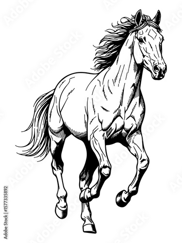 Galloping Horse Ink Drawing isolated on transparent background. Engrave Vector illustration for lunar new year 2026 design - year of the horse zodiac symbol