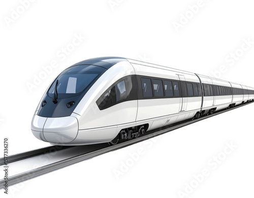 3D white monorail icon isolated on transparent background. PNG