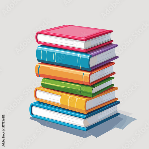 Colorful stack of books with varying sizes and bright covers  