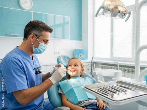 Pediatric Dentist and Assistant Examining Child's Teeth