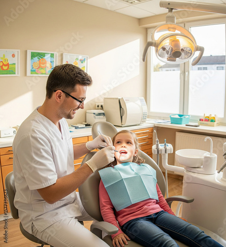Pediatric Dentist Examining Child's Teeth in Modern Dental Clinic