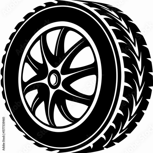 Car Tire Vector Illustration – Detailed Wheel Icon with Tread Pattern